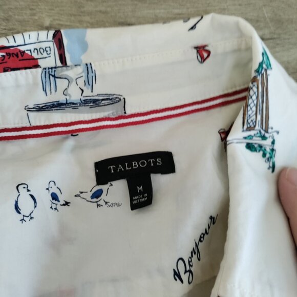 Talbot's Classic Cotton Long Sleeve Button Front Shirt W/‎ French Graphic Sz Med - Picture 3 of 8